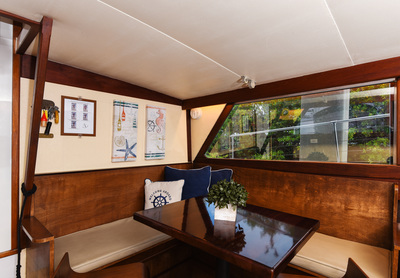 The interior of the Smooth C's, a 43' Viking motor yacht, is continually refreshed and in bristol condition